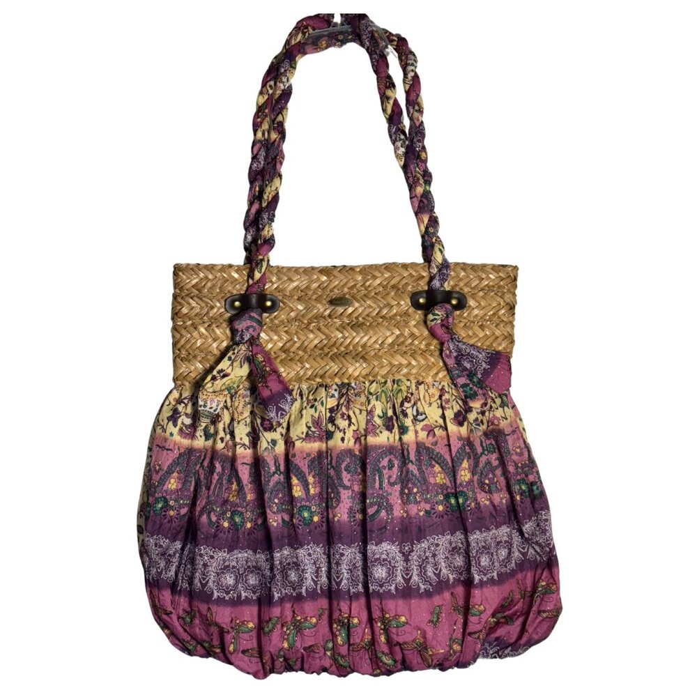 Cappelli Straworld Boho Straw Tote Bag – Woven Raffia & Paisley Fabric